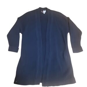 EILEEN FISHER Black Waffle Knit Open Front Cardigan‎ Sweater Size S/P